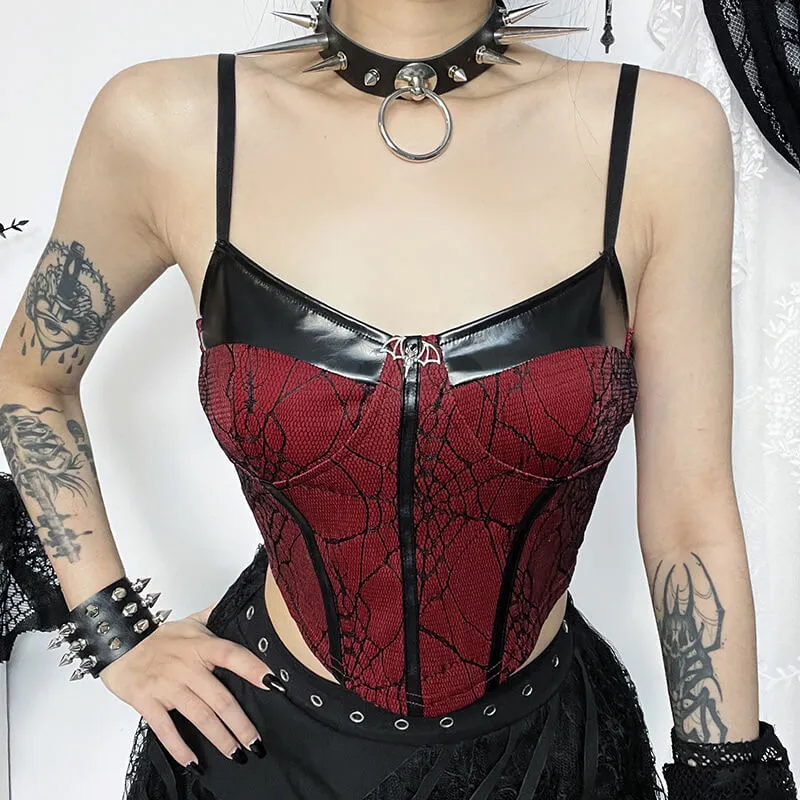 Cracked Bat Pendant Goth Strap Crop Top