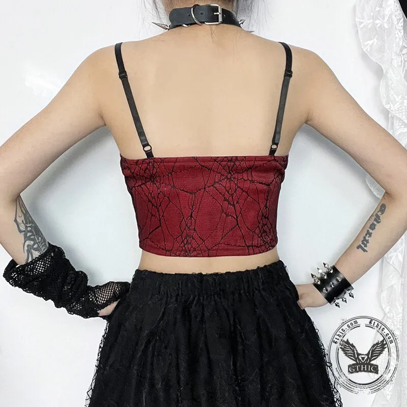 Cracked Bat Pendant Goth Strap Crop Top