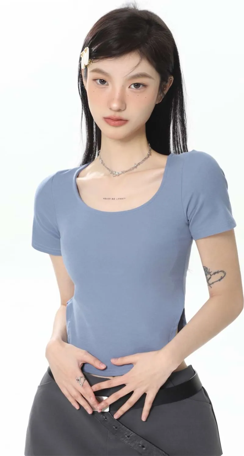 Cropped U-Neck Curve Hem Baby Tee