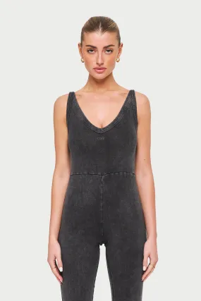 CTRE LOGO SCOOP NECK JUMPSUIT - ACID WASH