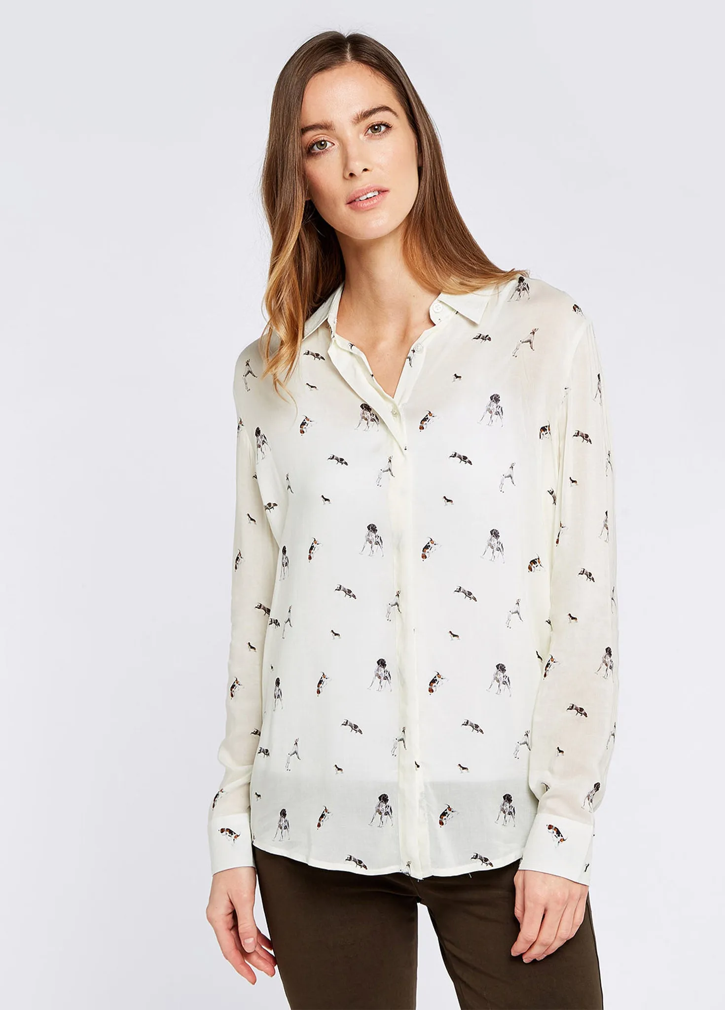 Daphne Hound Print Shirt - Cream