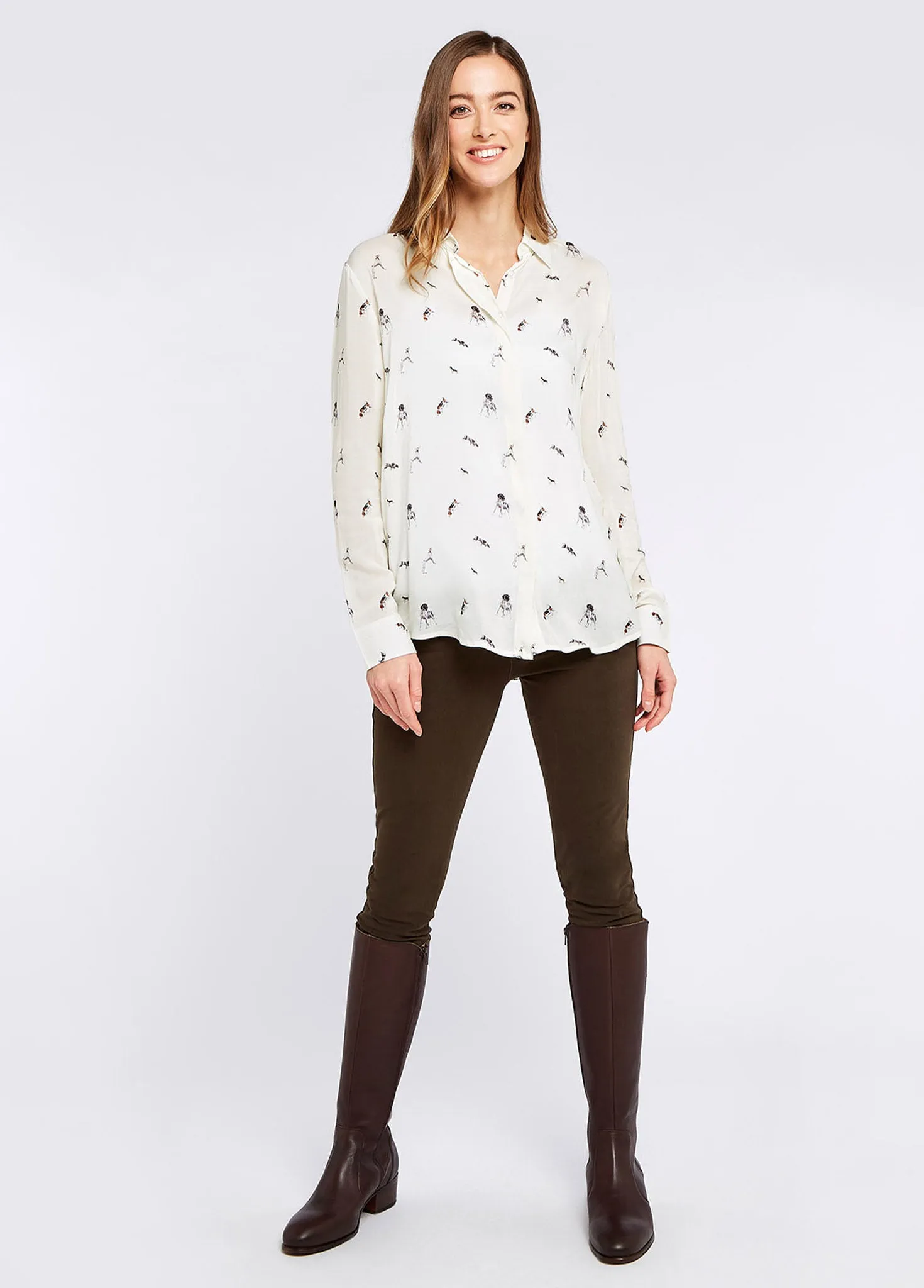 Daphne Hound Print Shirt - Cream