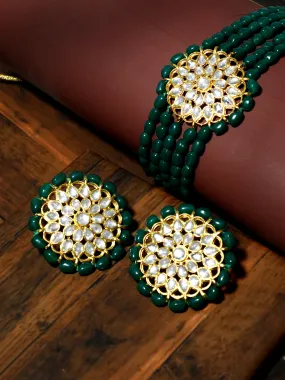 Dark Green Beaded Kundan Choker Necklace Set