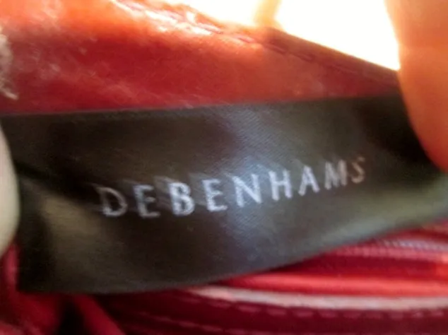 DEBENHAMS Leather Shoulder Bag Purse Swingpack Cross Body Pouch Stitch RED BROWN BURGUNDY