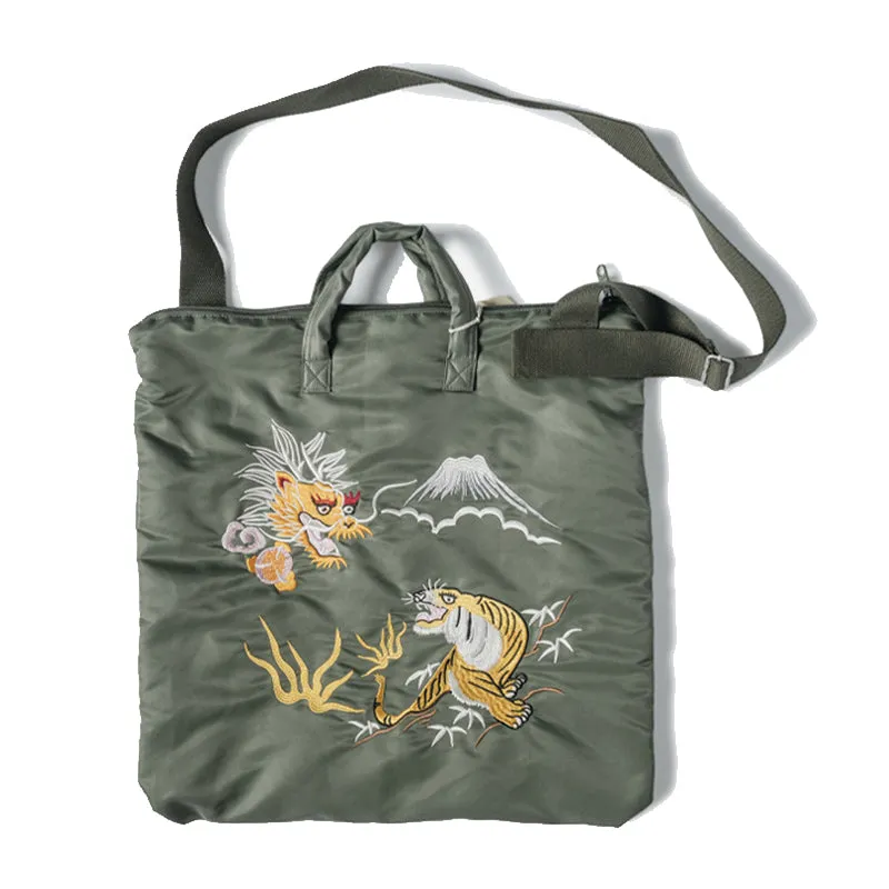 Dragon & Tiger Embroidered Nylon Helmet Bag