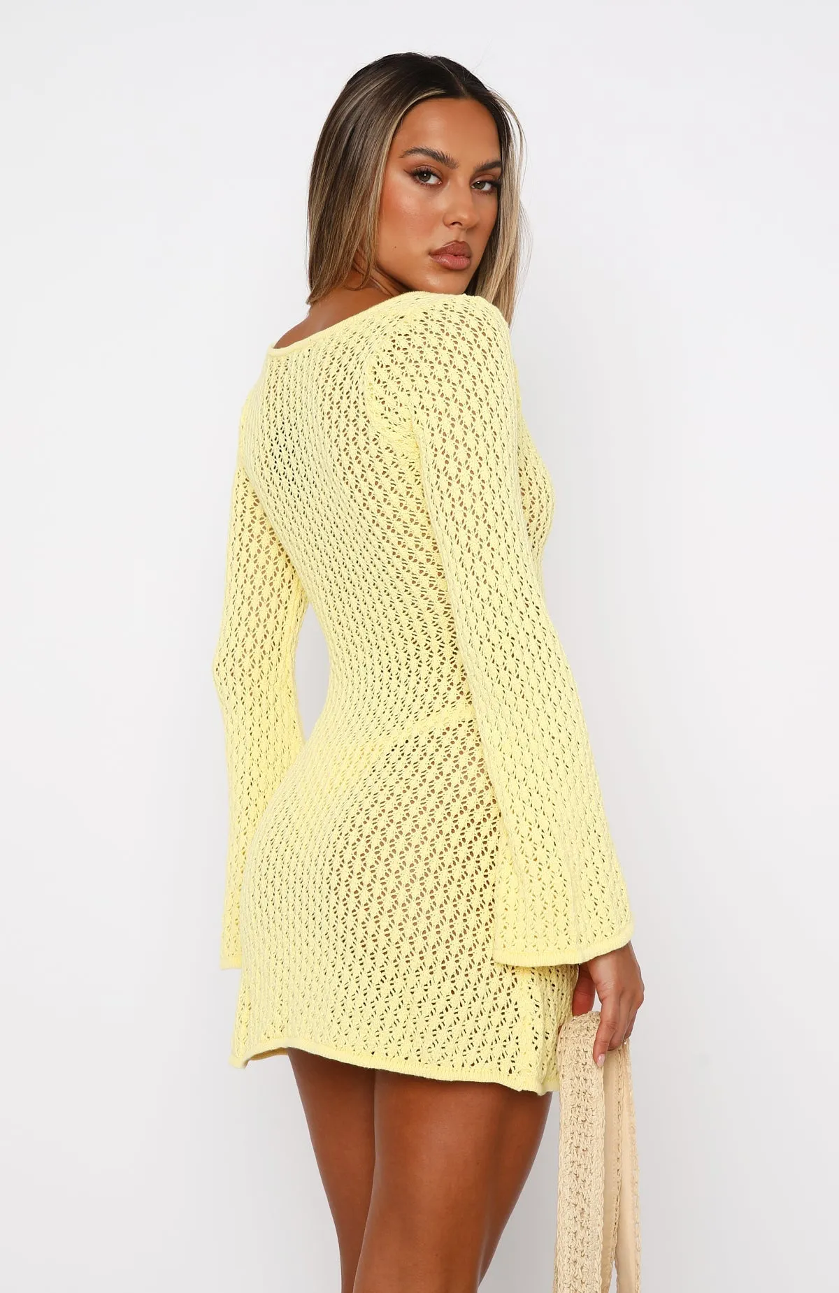 Dream State Long Sleeve Mini Dress Lemon