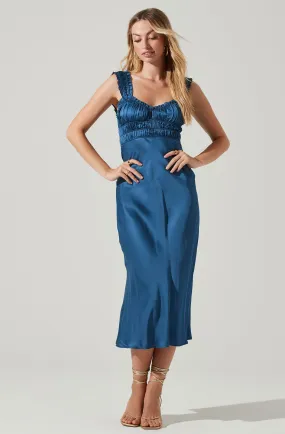 Enola Satin Smocked Midi Dress