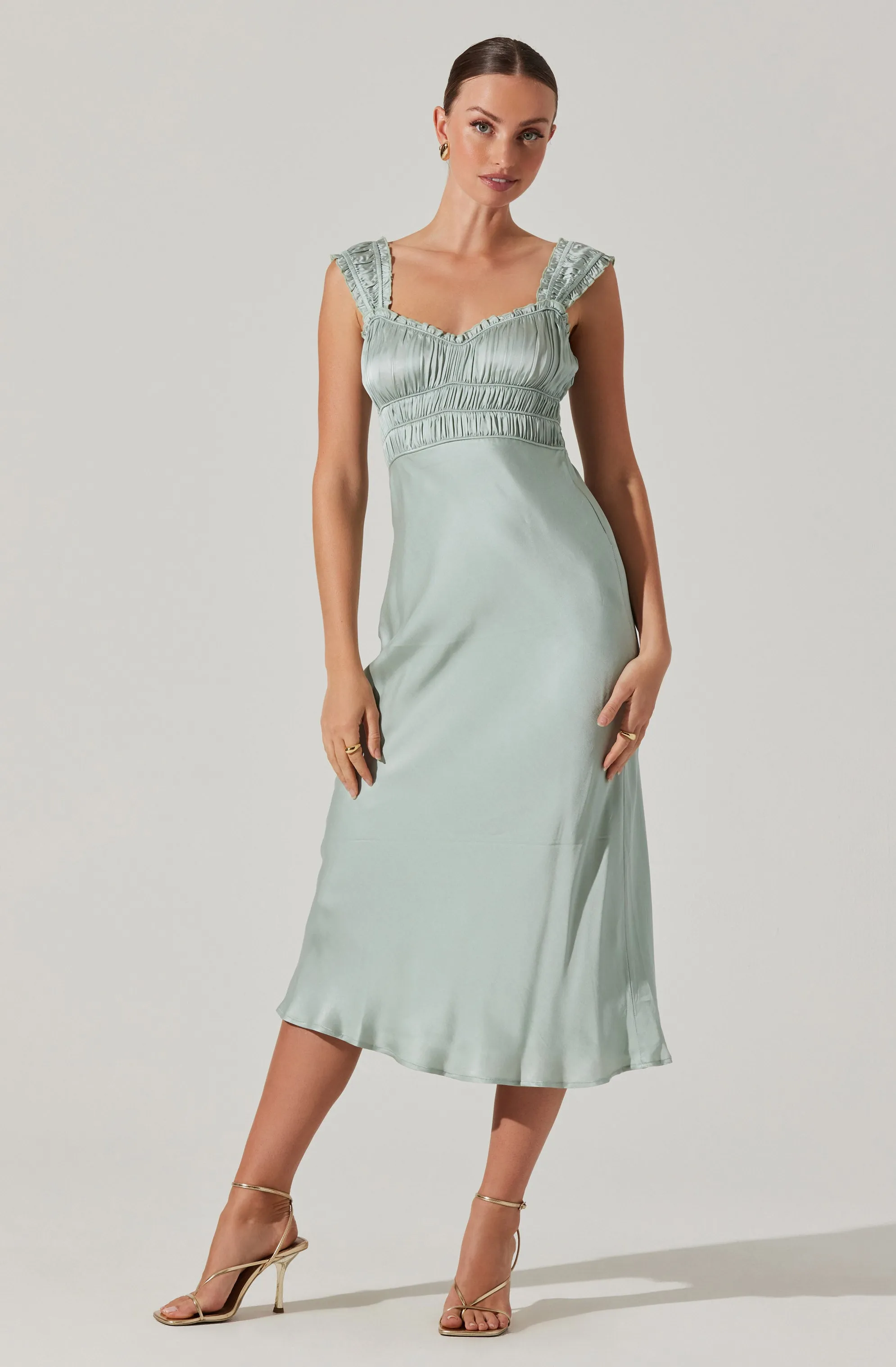 Enola Satin Smocked Midi Dress