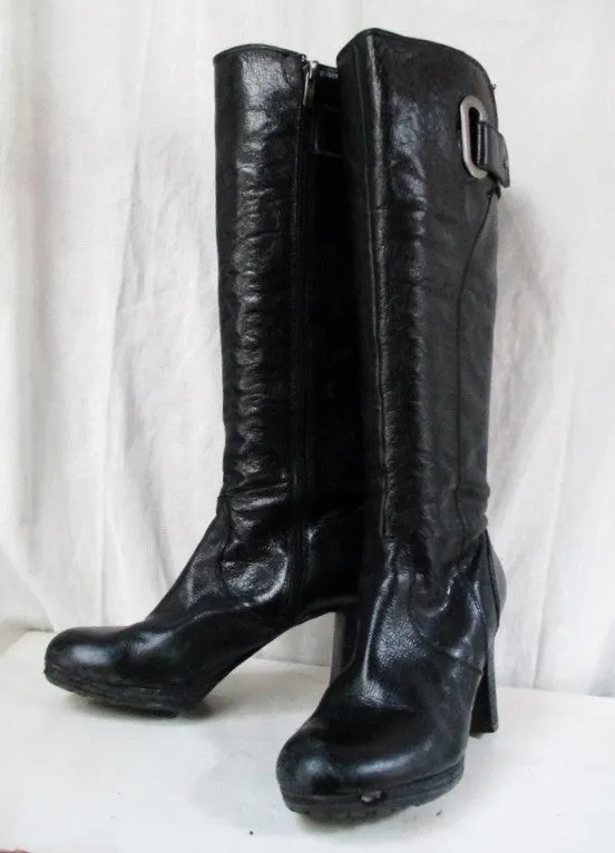 ENZO ANGIOLINI YUDANI Knee Shiny High LEATHER Goth Industrial BOOT Shoe BLACK 9.5