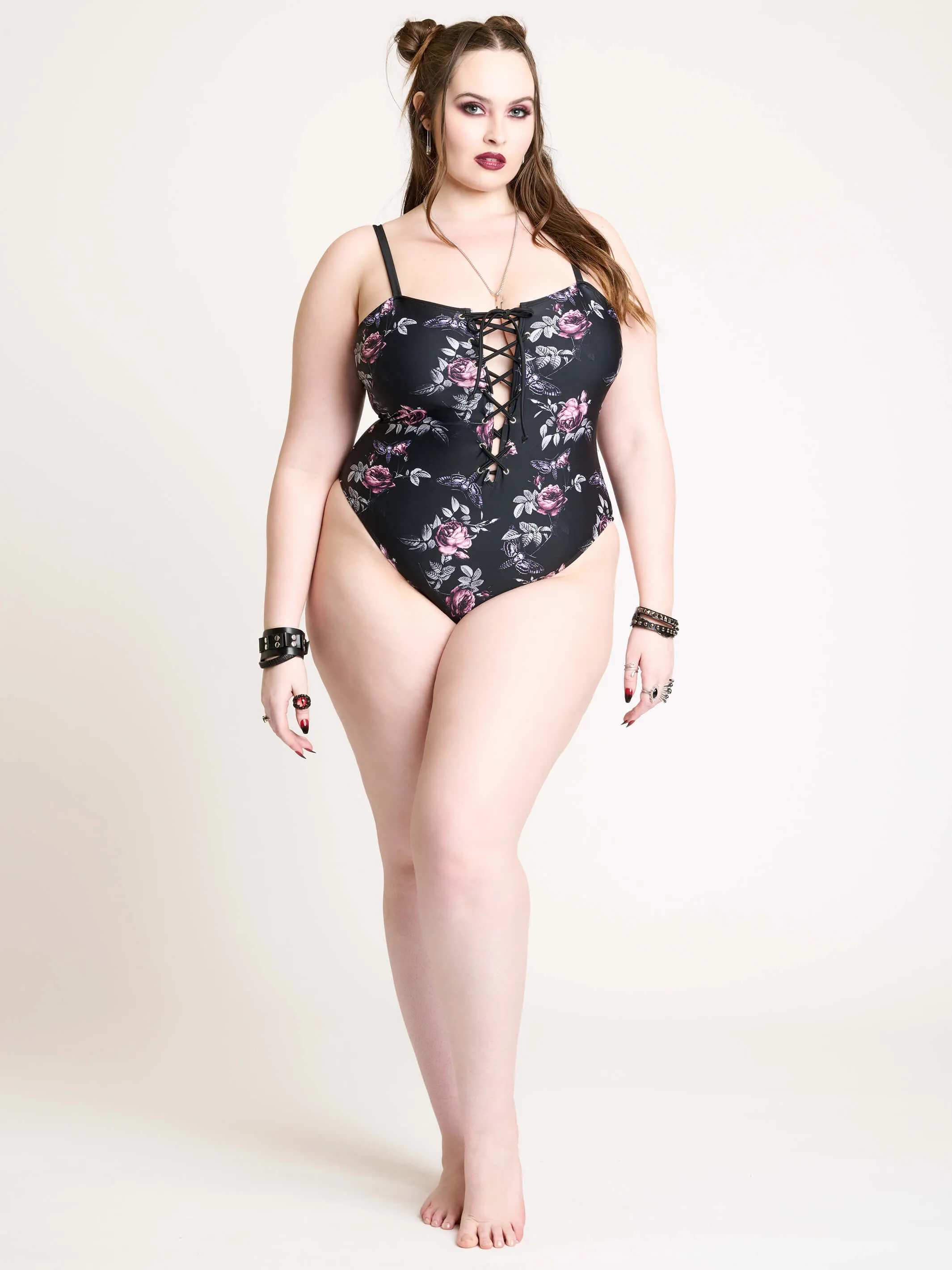 Floral Lace up Swimsuit