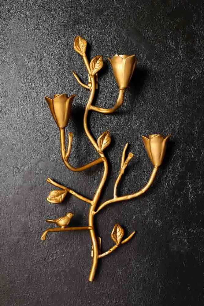 Gold Branch & Flower Wall Candle Holder