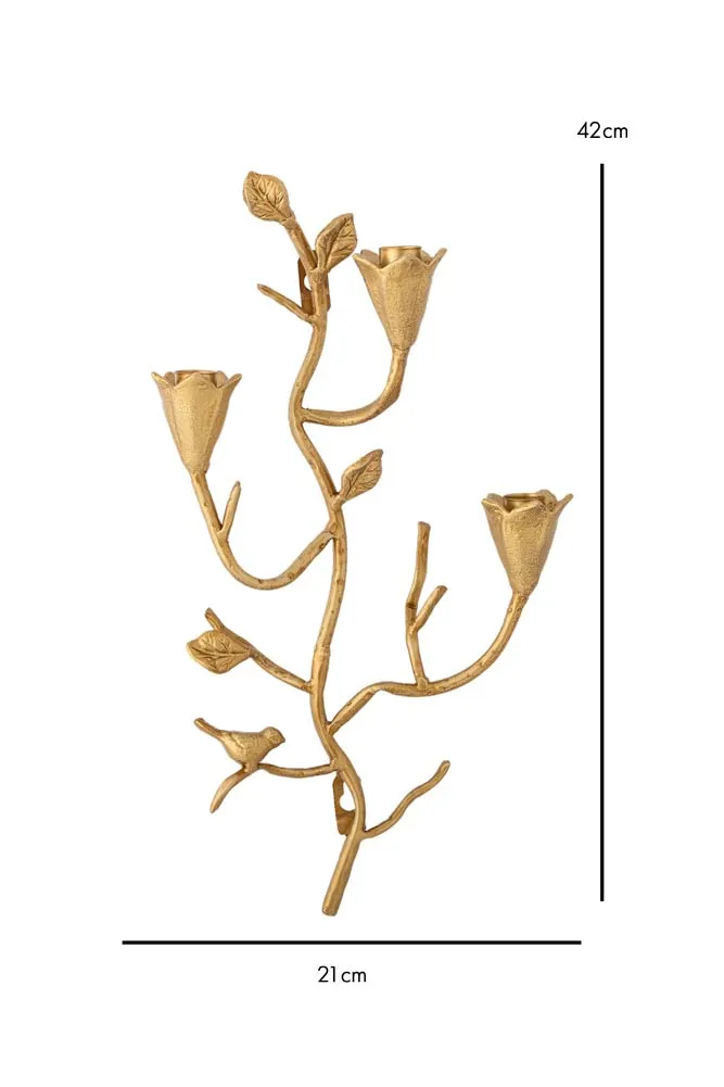 Gold Branch & Flower Wall Candle Holder