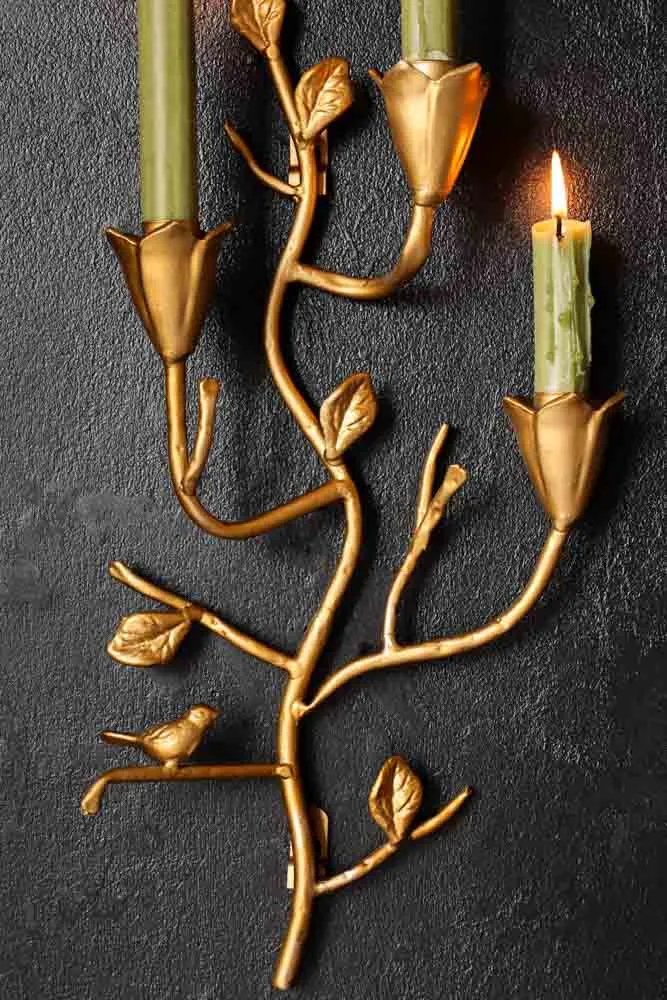 Gold Branch & Flower Wall Candle Holder