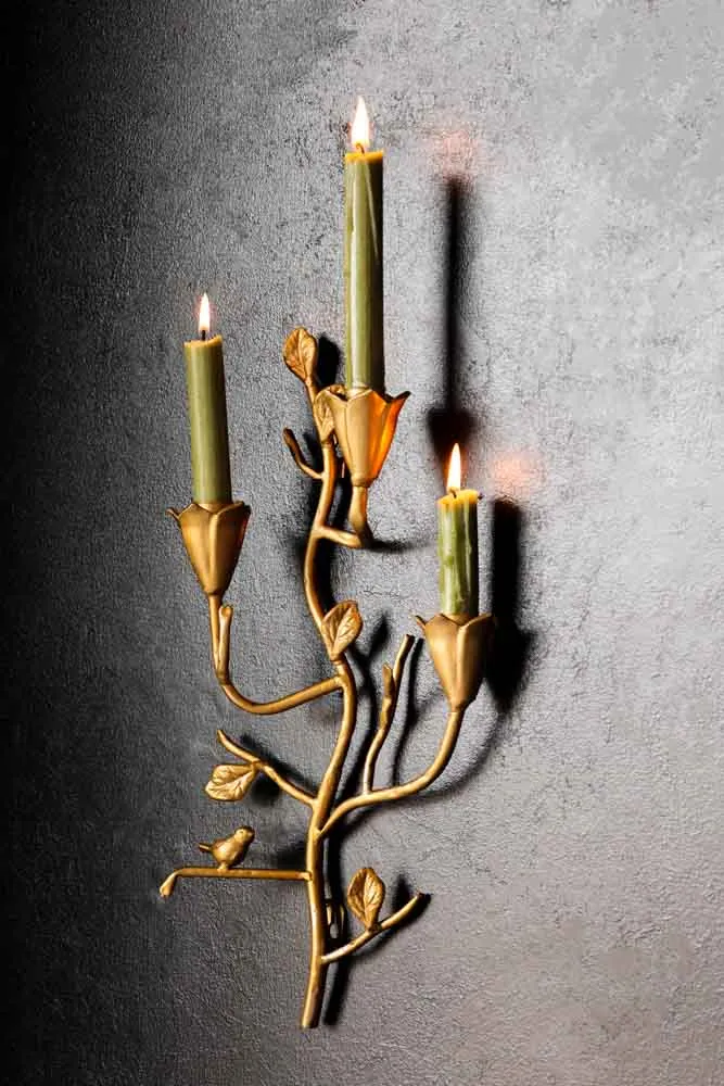 Gold Branch & Flower Wall Candle Holder