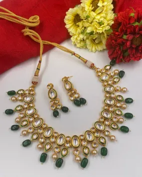 Gold Plated Green Kundan Necklace Set For Weddings Parties By Gehna Shop