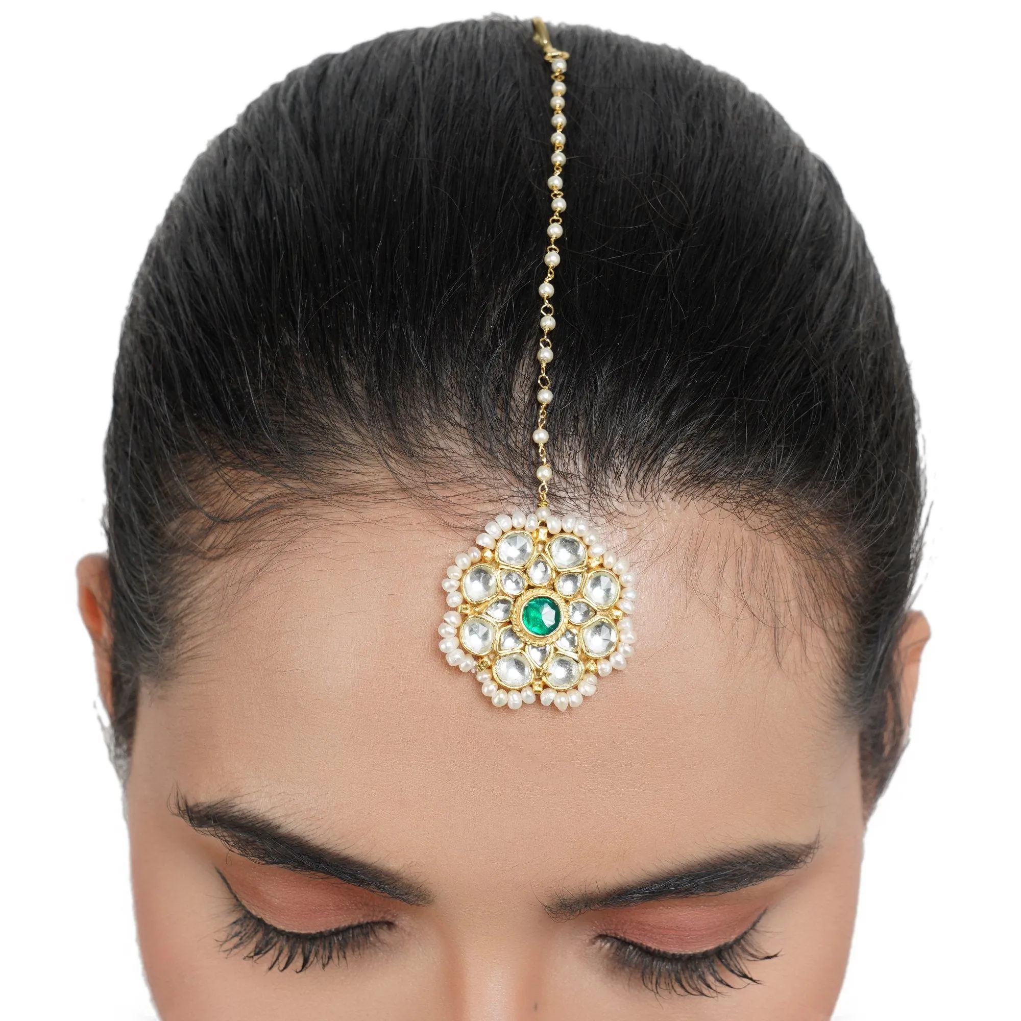 Gold Plated Kundan Flower Tikka