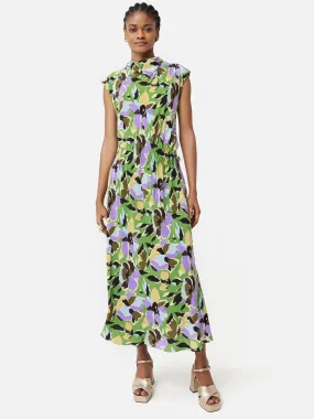 Graphic Pansy Cowl Neck Dress | Green