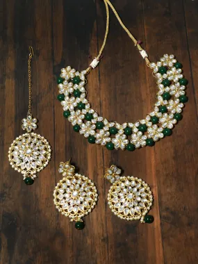 Green Beads Studded Kundan Choker Necklace Set