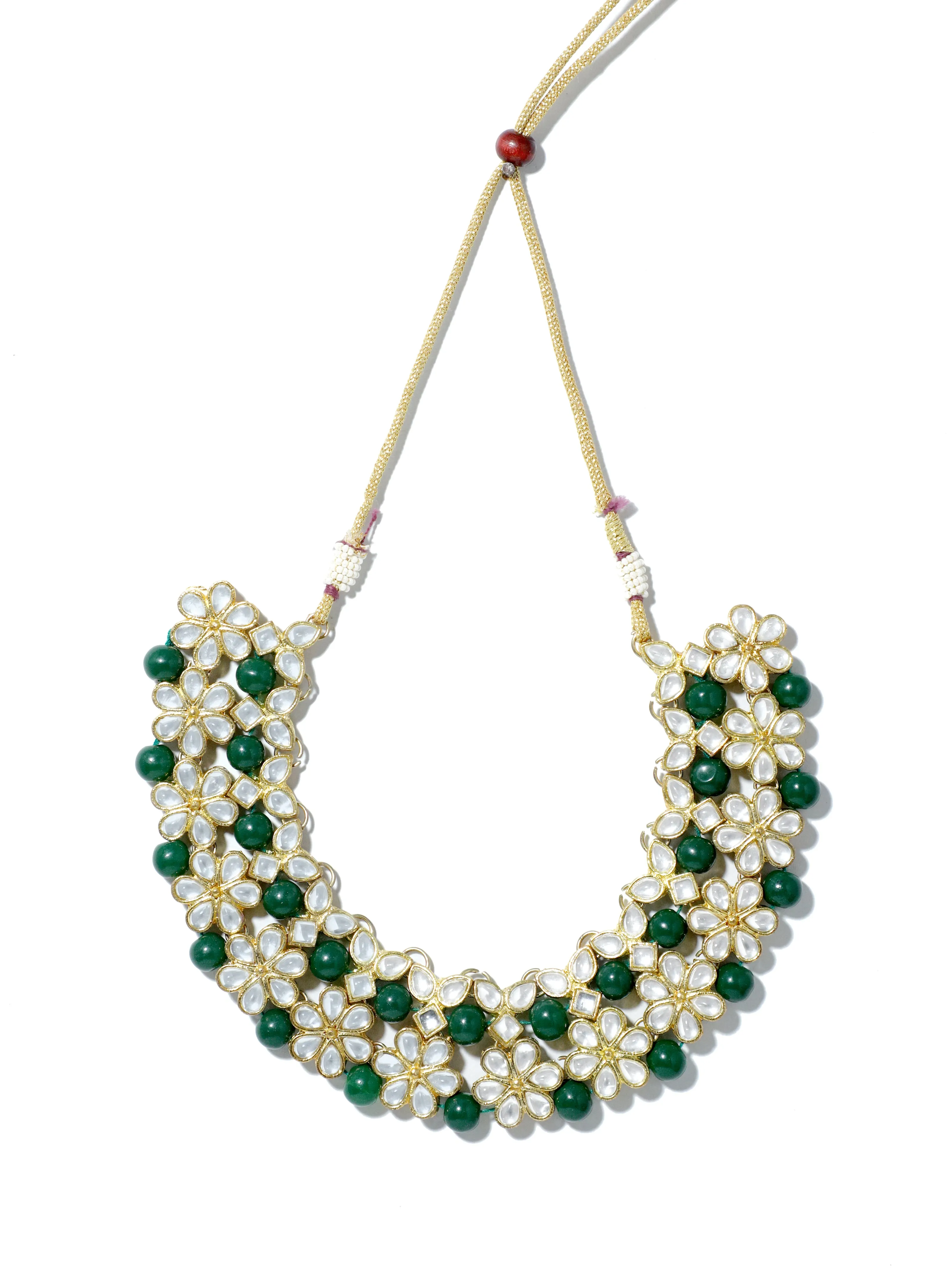 Green Beads Studded Kundan Choker Necklace Set