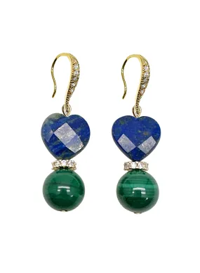 Heart-Shaped Lapis with Round Malachite Earrings LE032