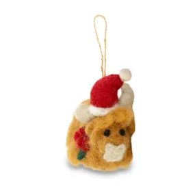 Highland Cow with Santa Hat Poppy Felt Christmas Decoration