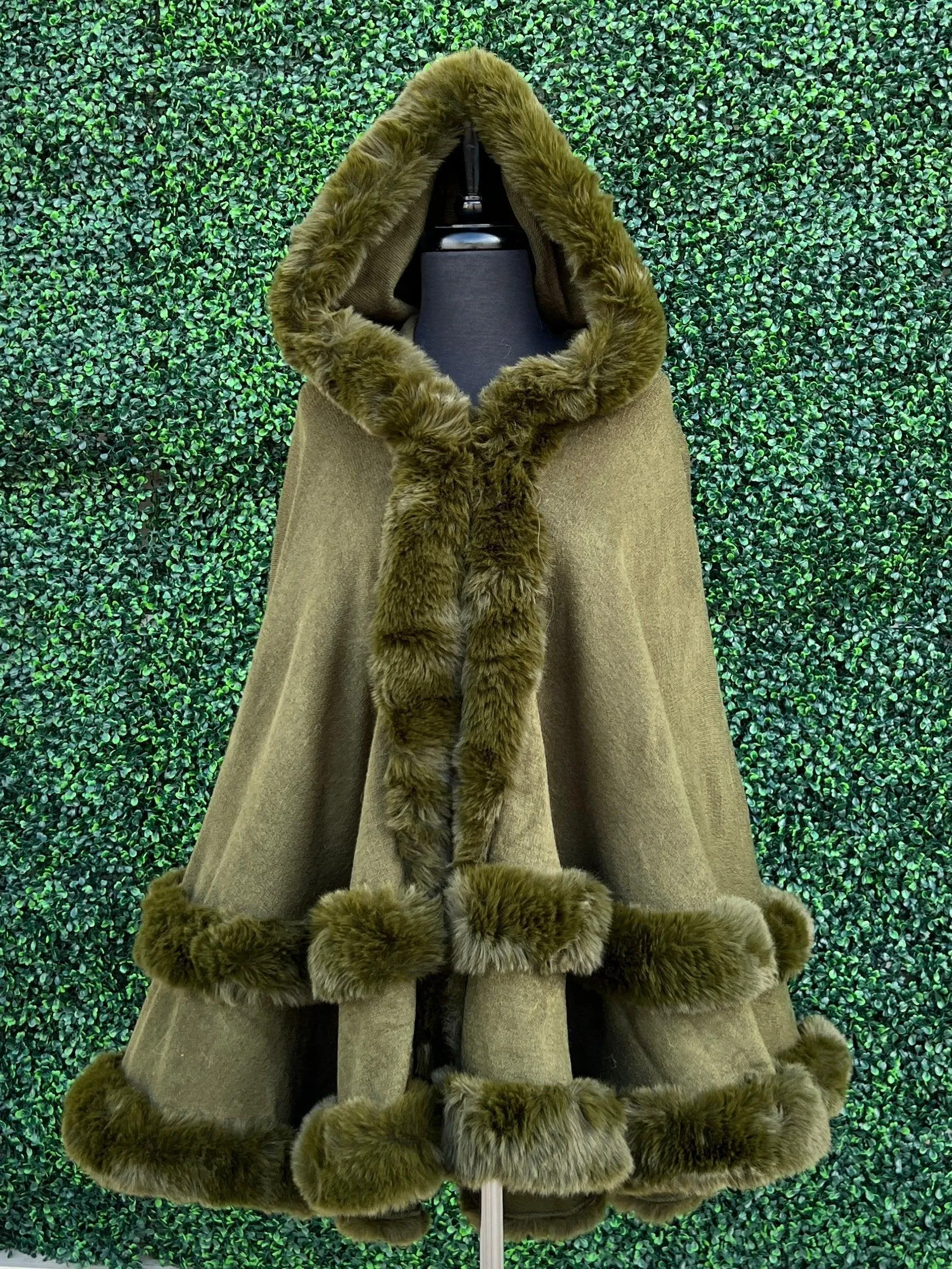 Hooded Double Faux Fur Cape