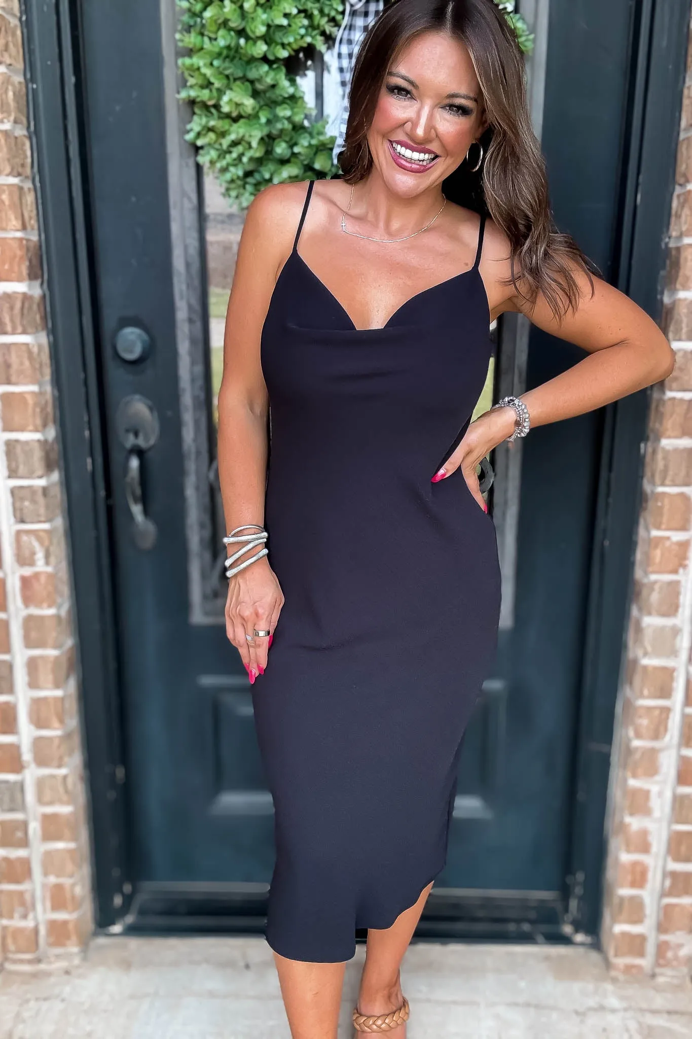 Into The Night Black Cowl Neck Dress