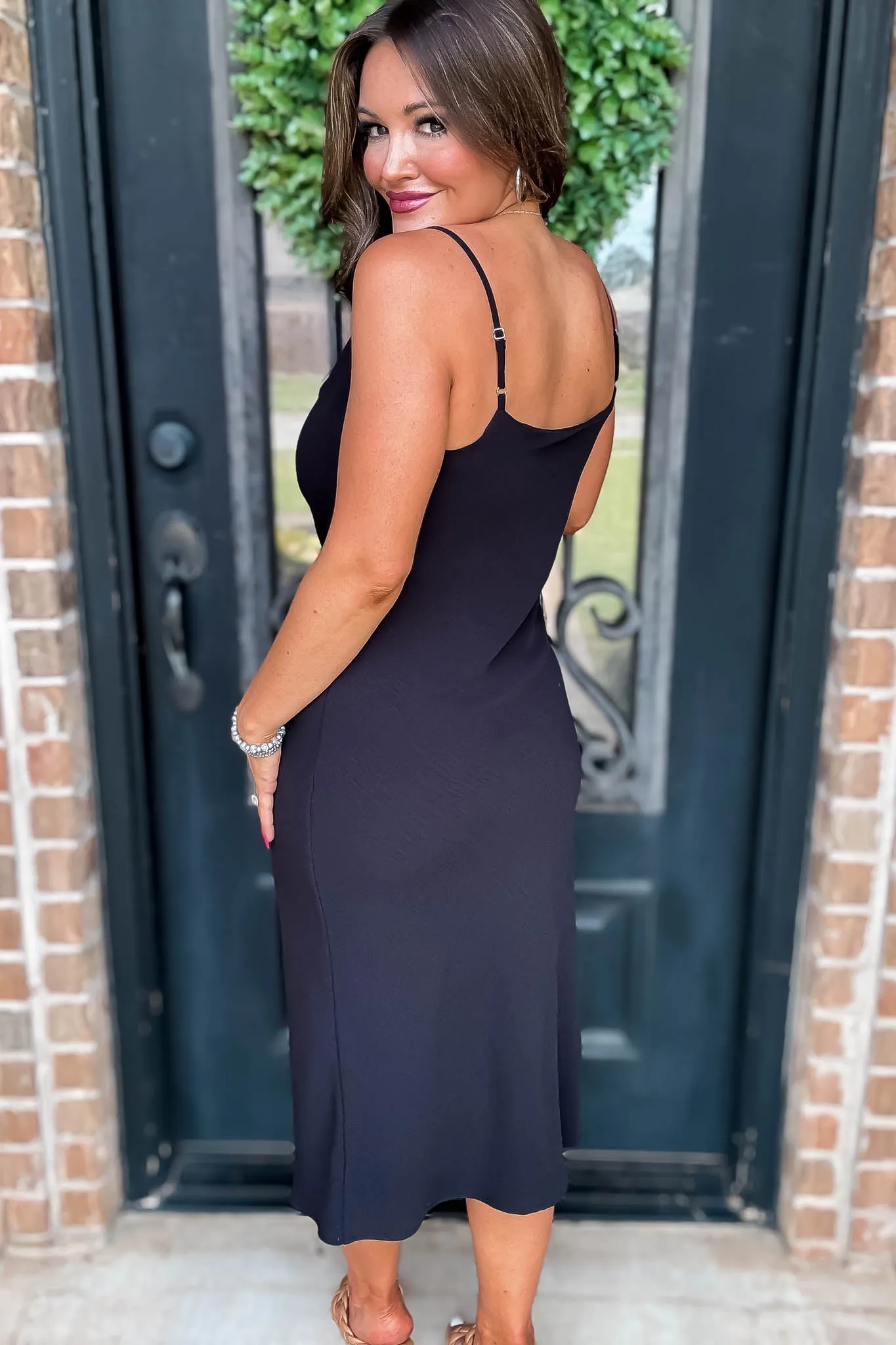 Into The Night Black Cowl Neck Dress