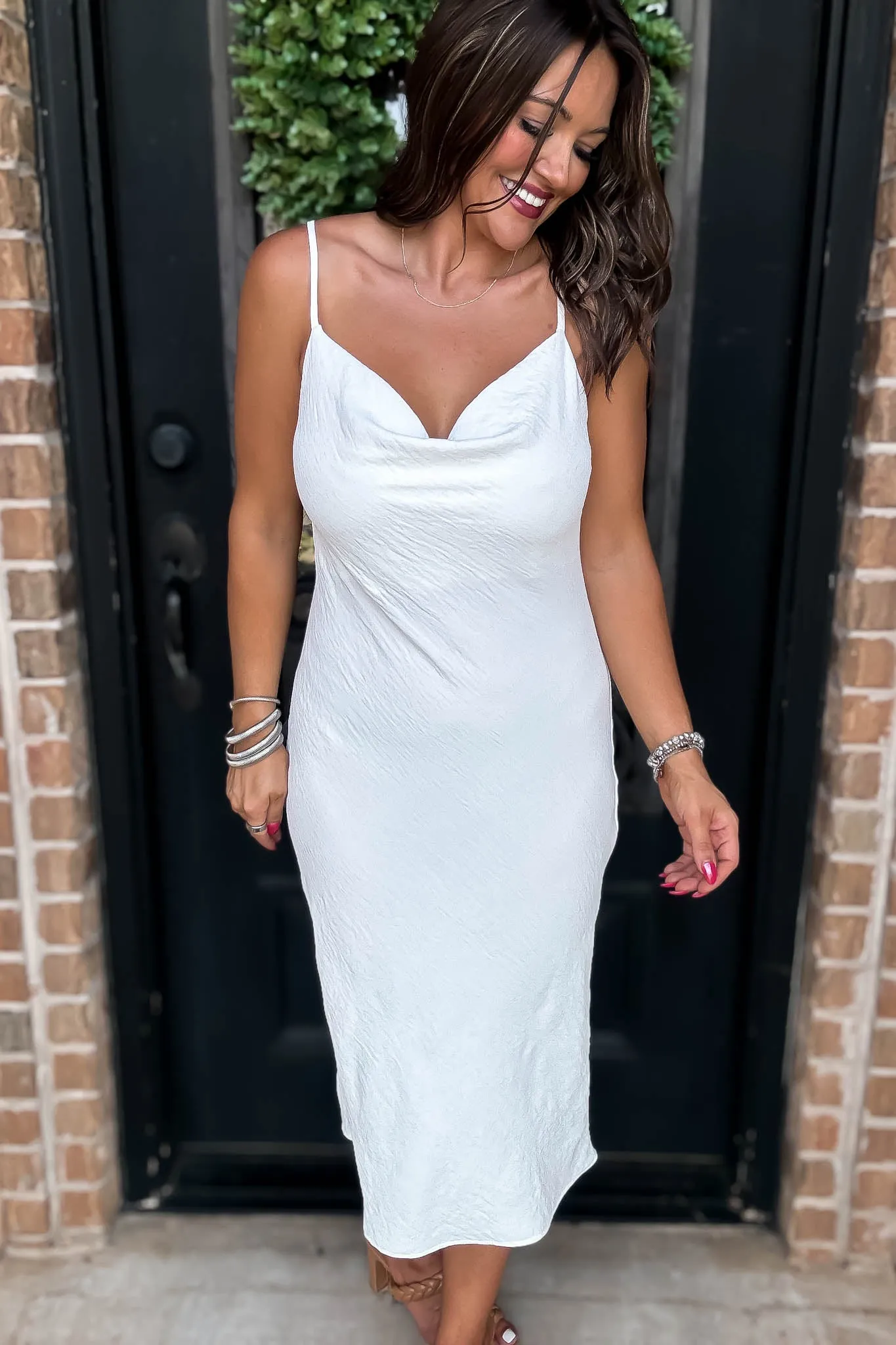 Into The Night Off White Cowl Neck Dress