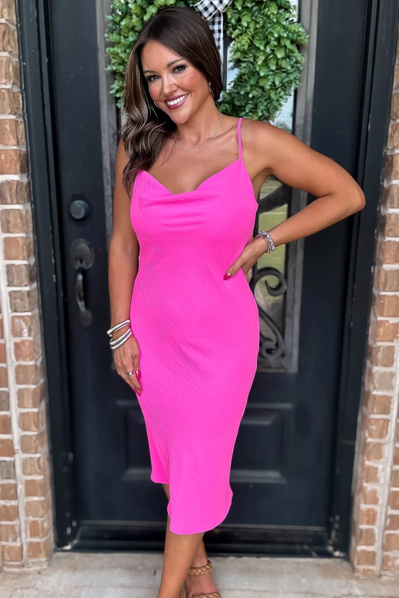 Into The Night Pink Cowl Neck Dress