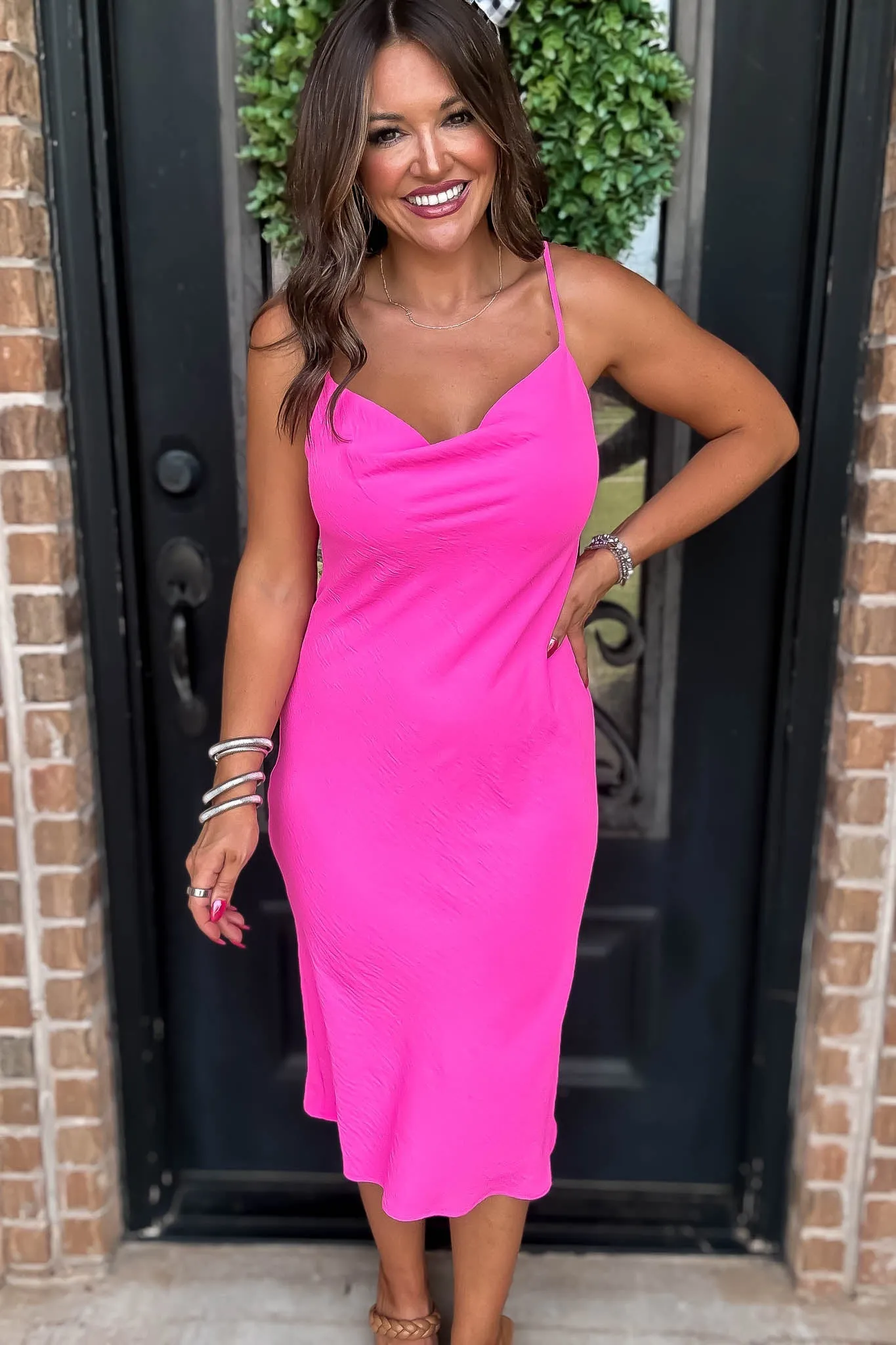 Into The Night Pink Cowl Neck Dress