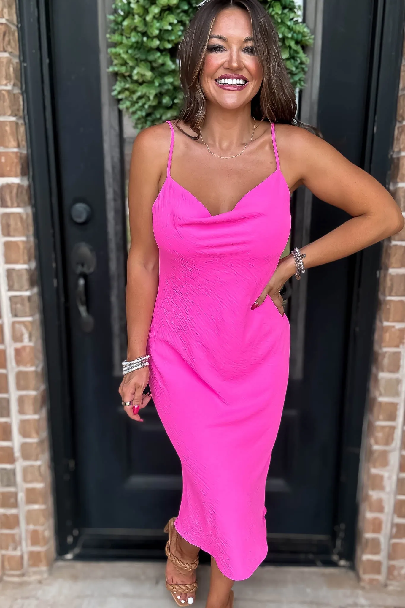 Into The Night Pink Cowl Neck Dress