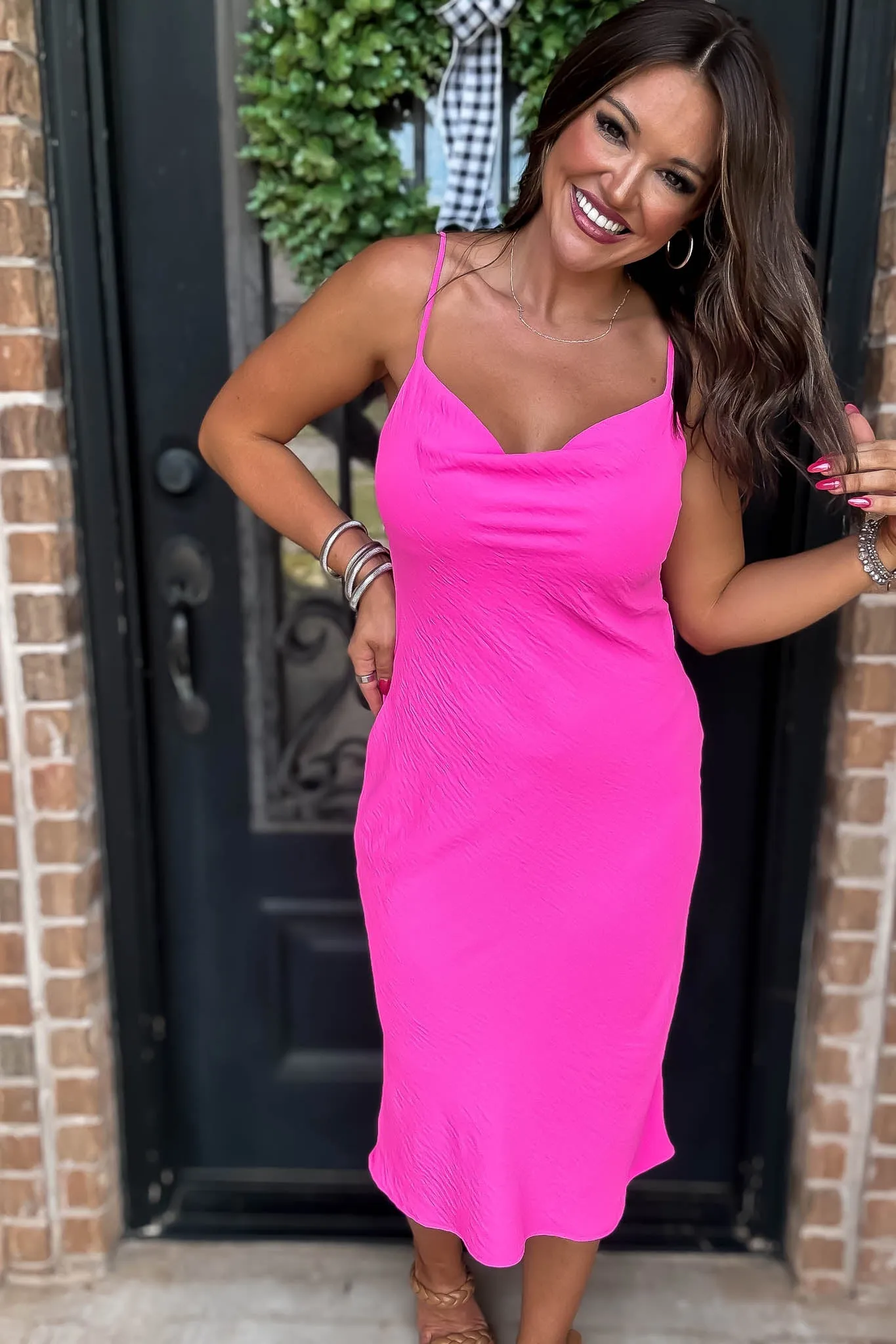 Into The Night Pink Cowl Neck Dress