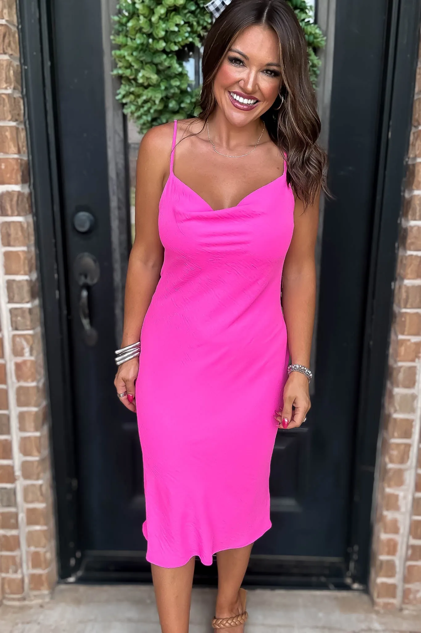 Into The Night Pink Cowl Neck Dress