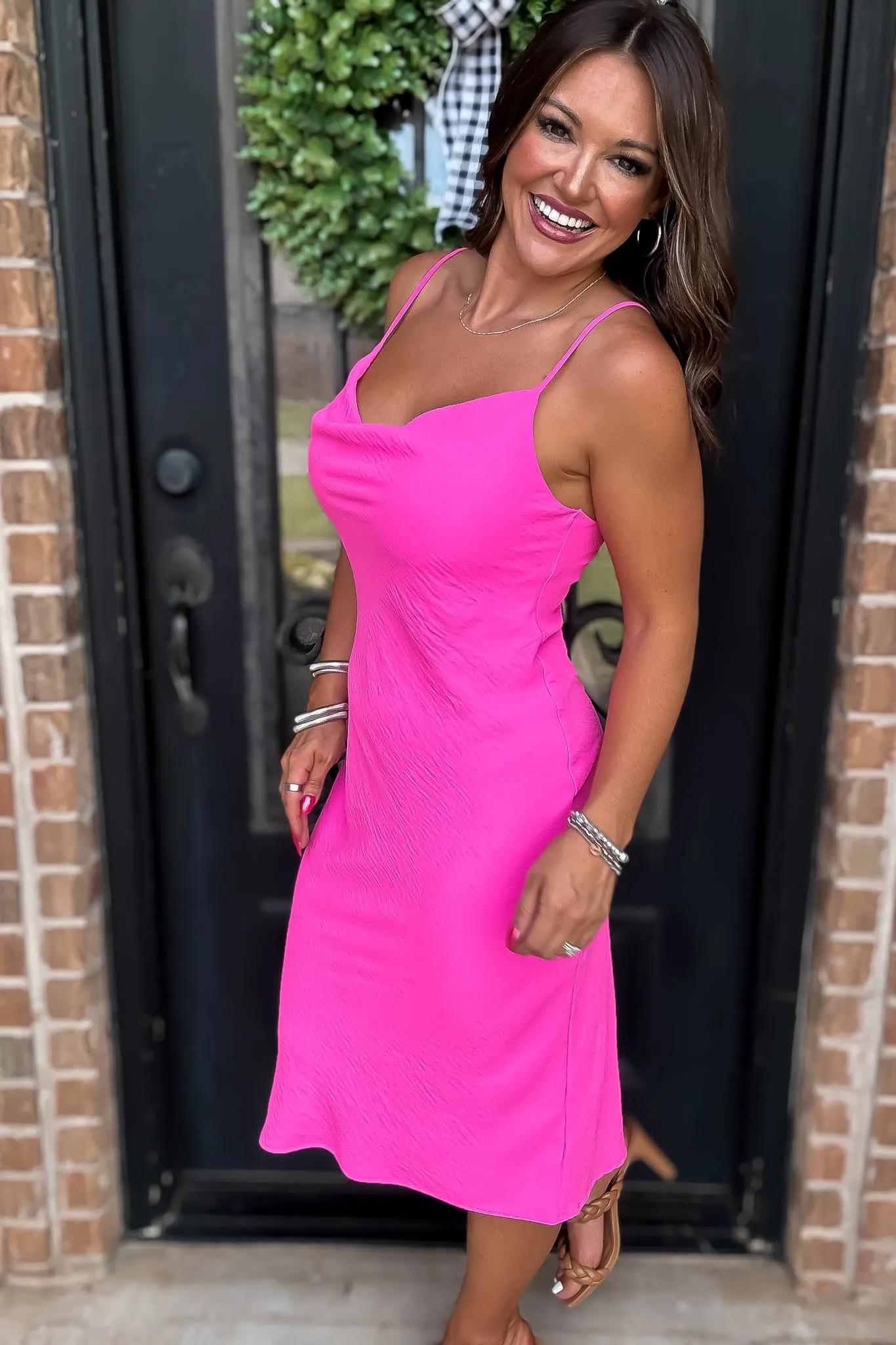 Into The Night Pink Cowl Neck Dress