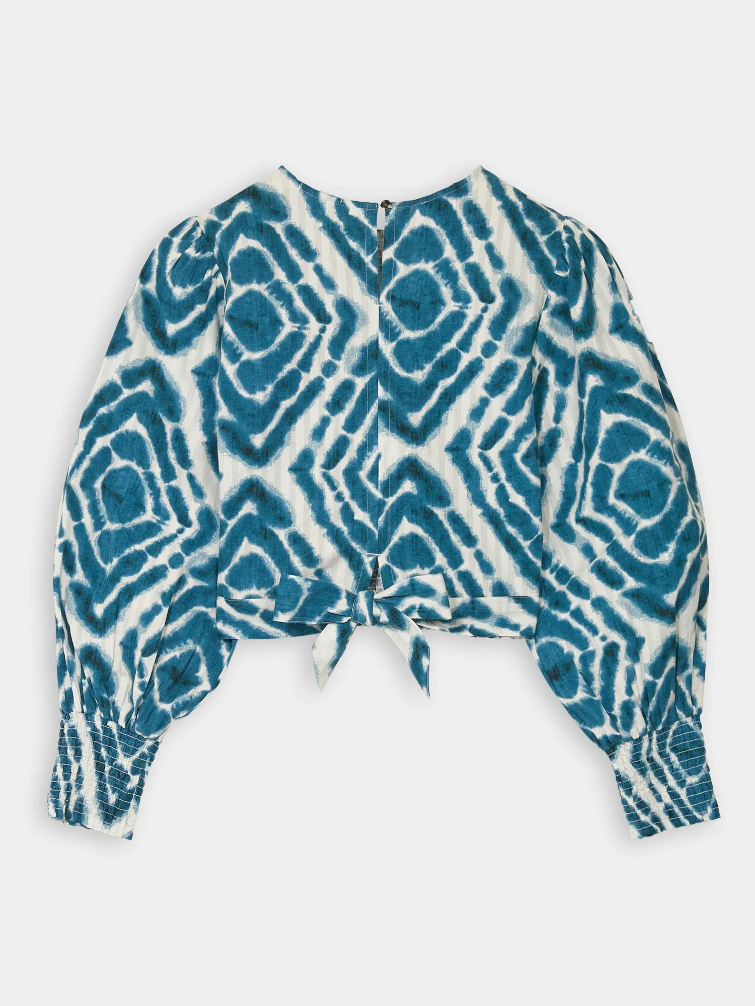 Long sleeved tie-dyed smocked blouse