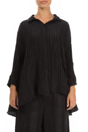 Loose Black Silk Linen Shirt