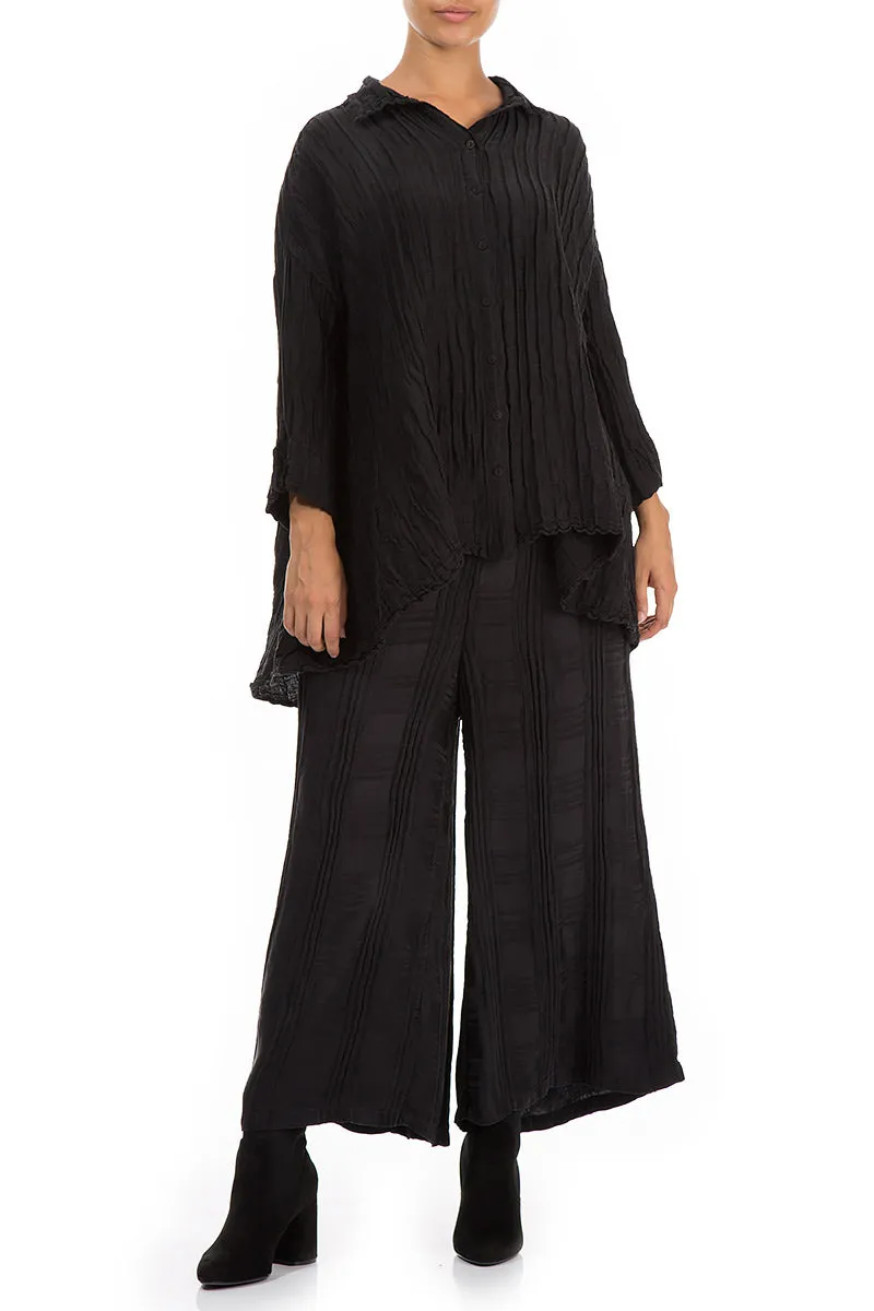 Loose Black Silk Linen Shirt