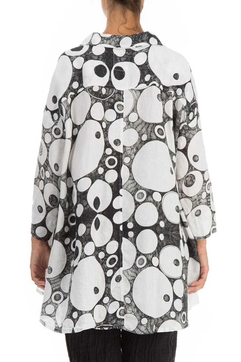 Loose Bubbles Print White & Black Linen Shirt