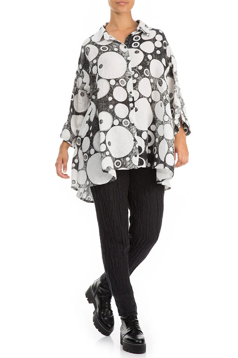 Loose Bubbles Print White & Black Linen Shirt