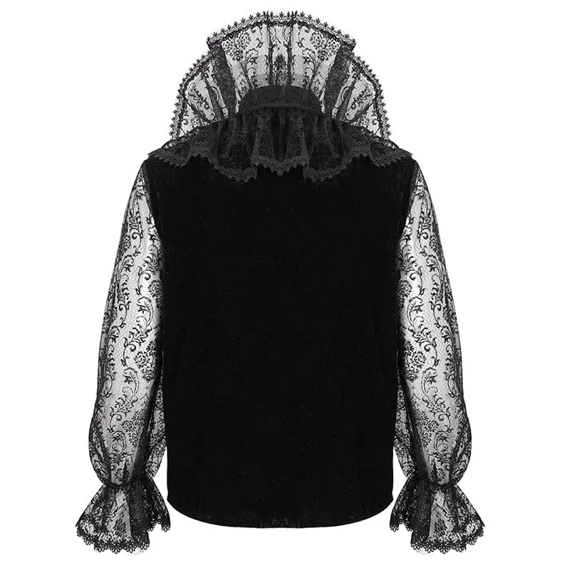 Men's Gothic Stand Collar Lace Sleeved Shirt