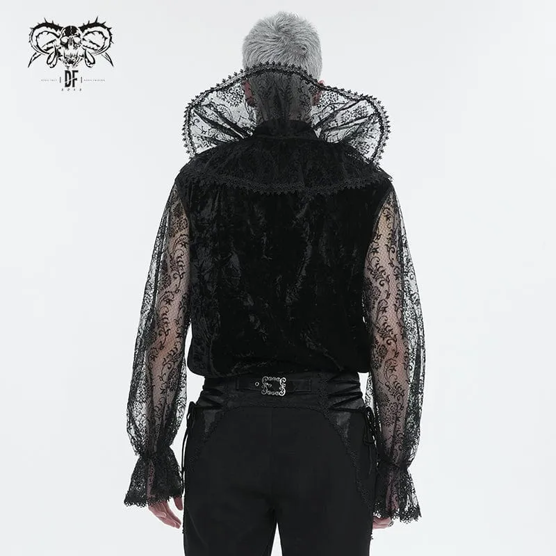 Men's Gothic Stand Collar Lace Sleeved Shirt