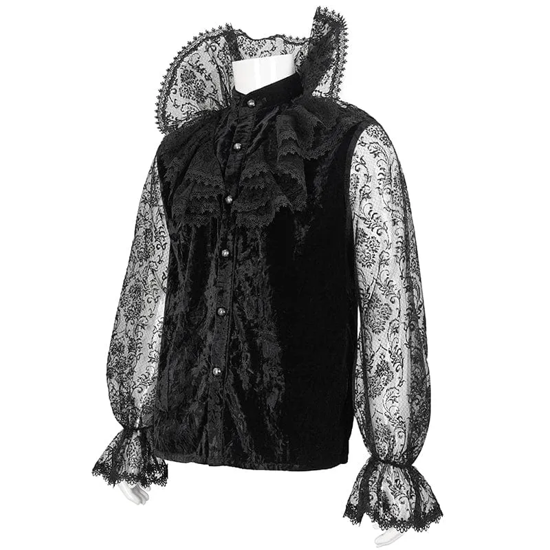 Men's Gothic Stand Collar Lace Sleeved Shirt