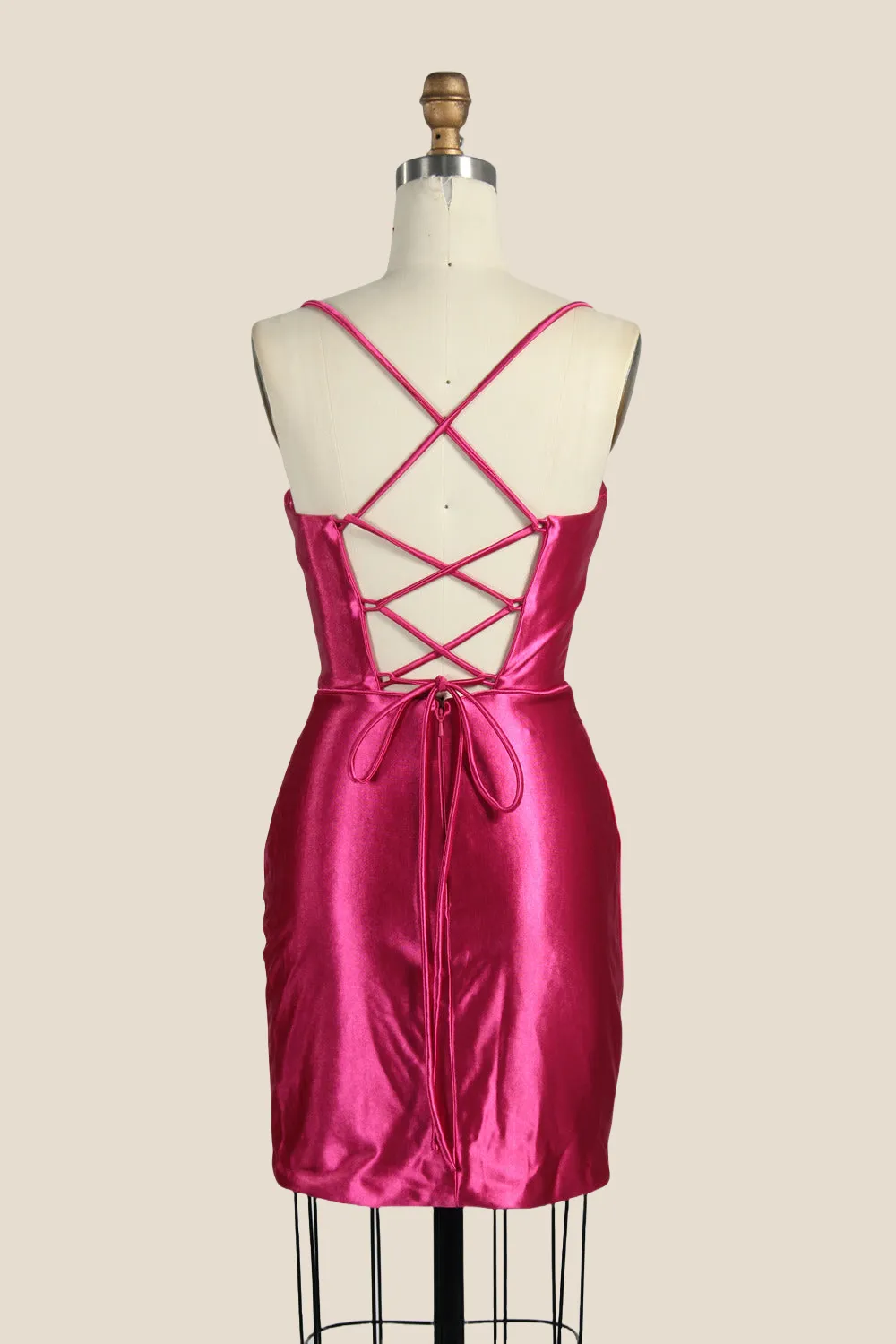 One Shoulder Fuchsia Ruched Tight Short Dress