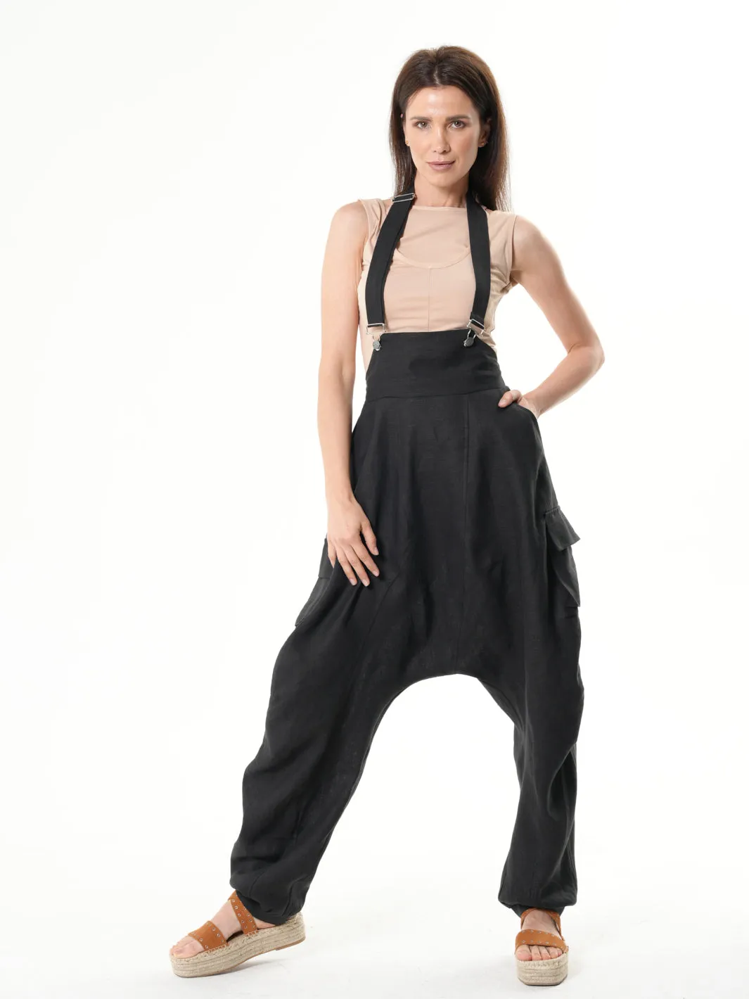 Oversize Linen Jumpsuit In Black