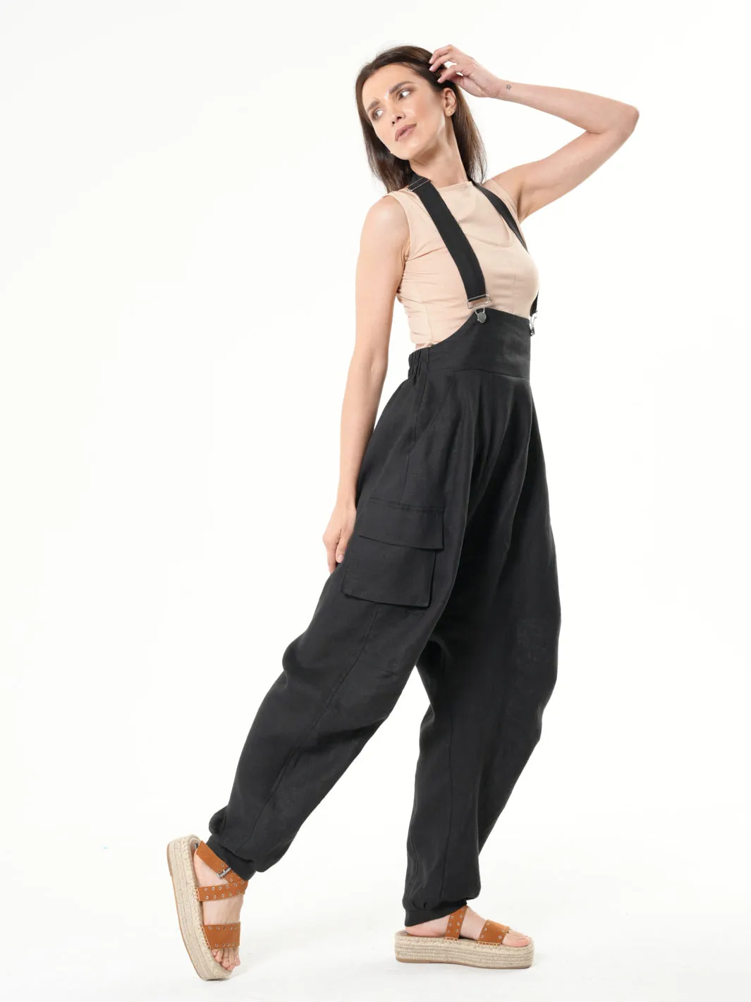 Oversize Linen Jumpsuit In Black