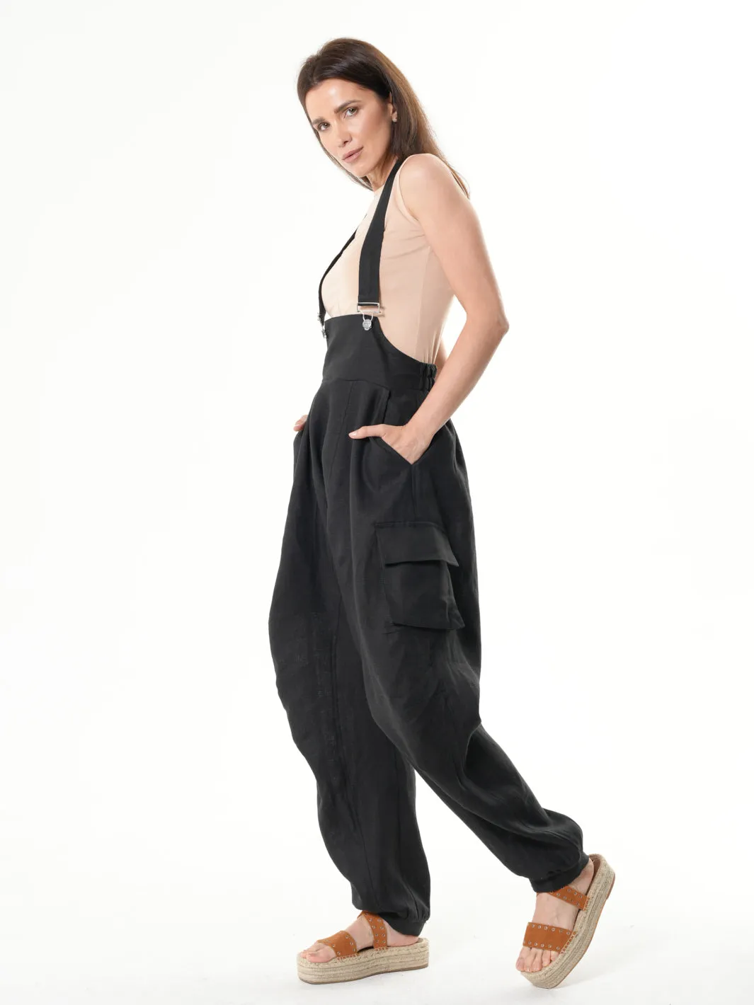 Oversize Linen Jumpsuit In Black