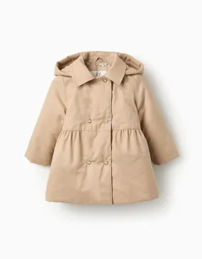 Padded Hooded Jacket for Baby Girls, Beige/Gold