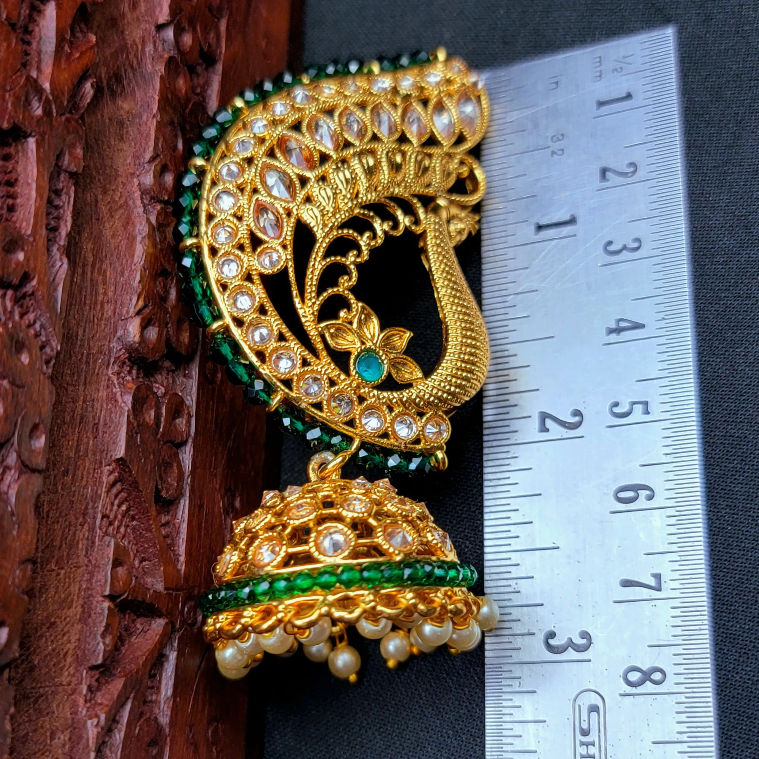 Peacock Big Green Polki Jhumka