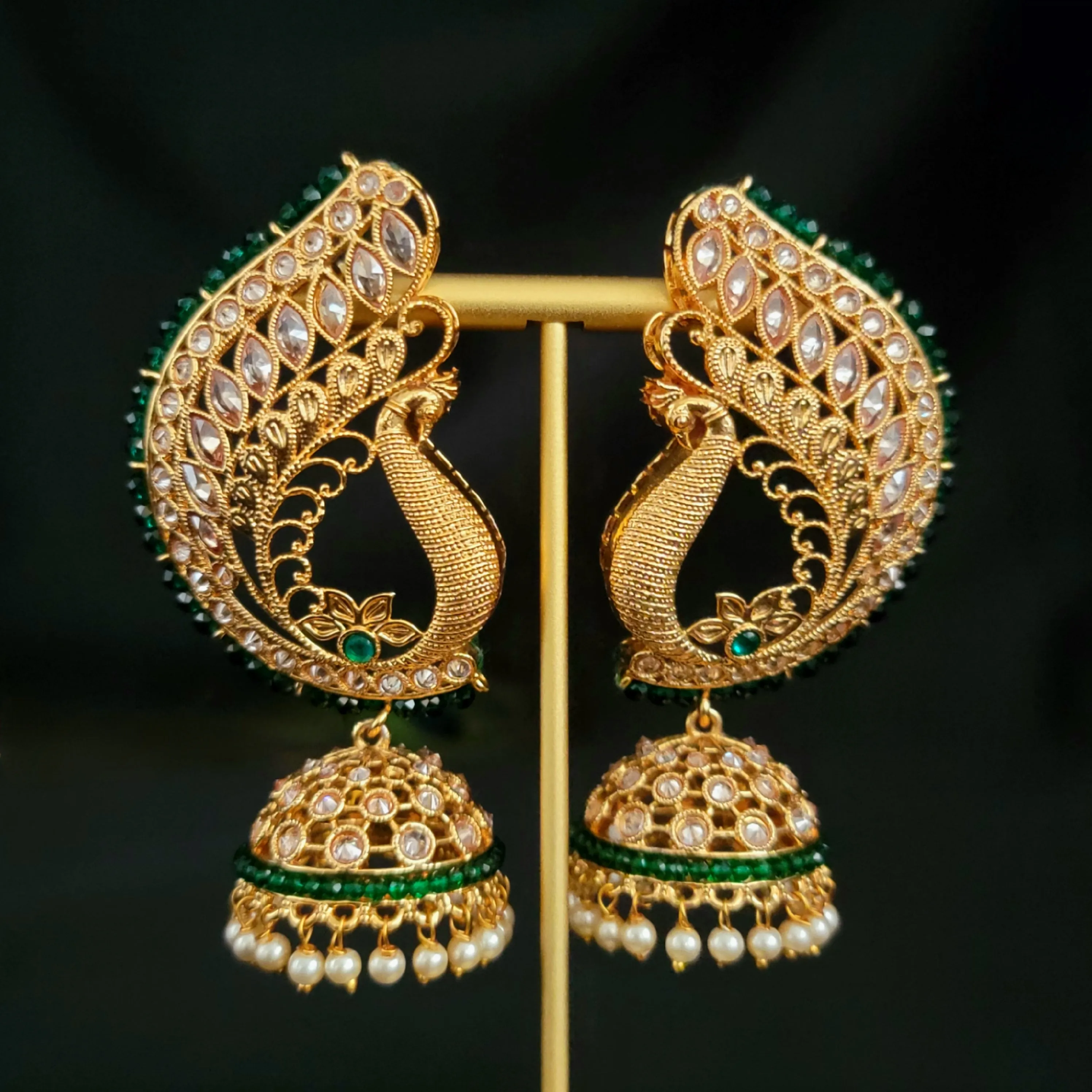 Peacock Big Green Polki Jhumka